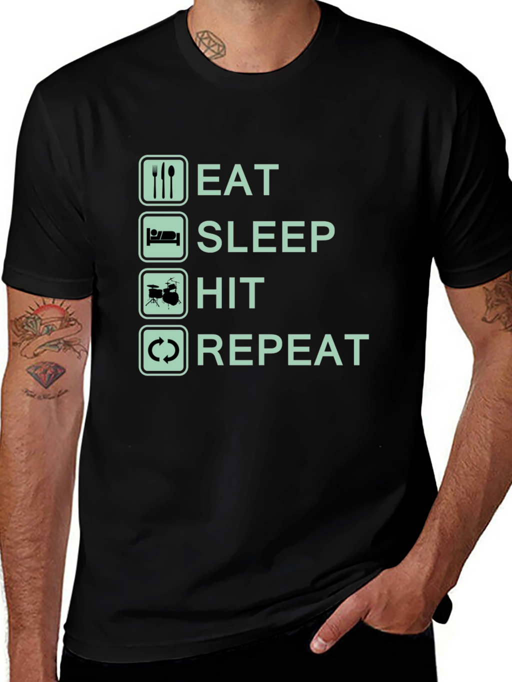 Eat Sleep Hit Repeat Black Graphic Tee