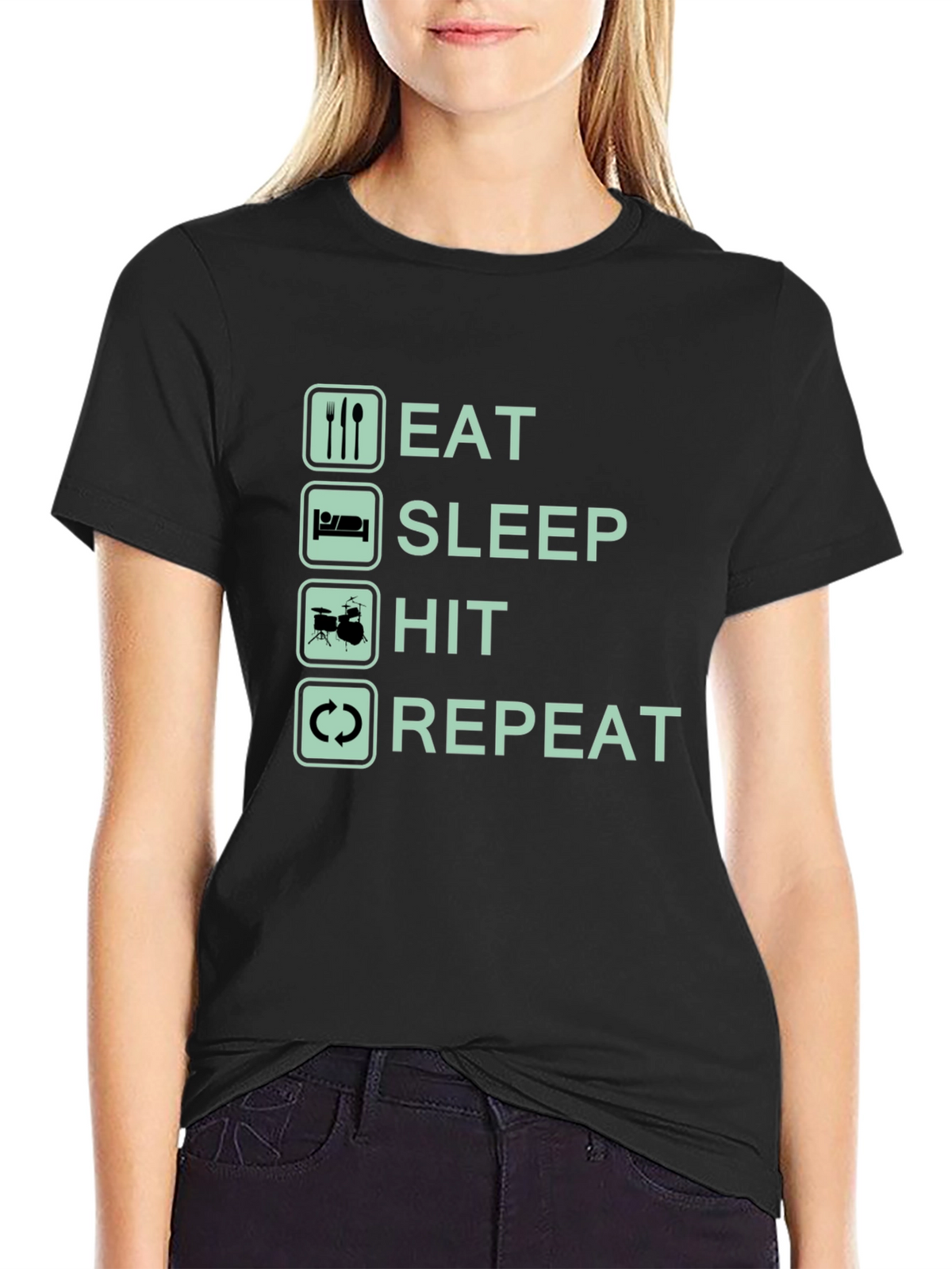 Eat Sleep Hit Repeat Black Graphic Tee