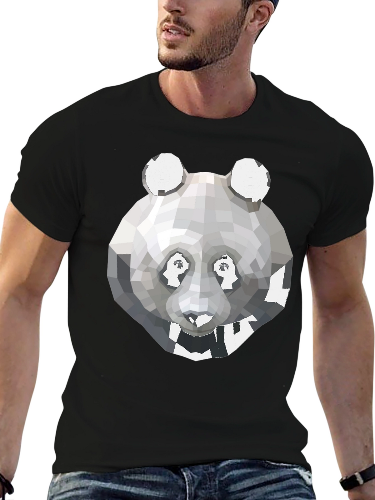 Geometric Panda Graphic Tee - Modern Mens T-Shirt