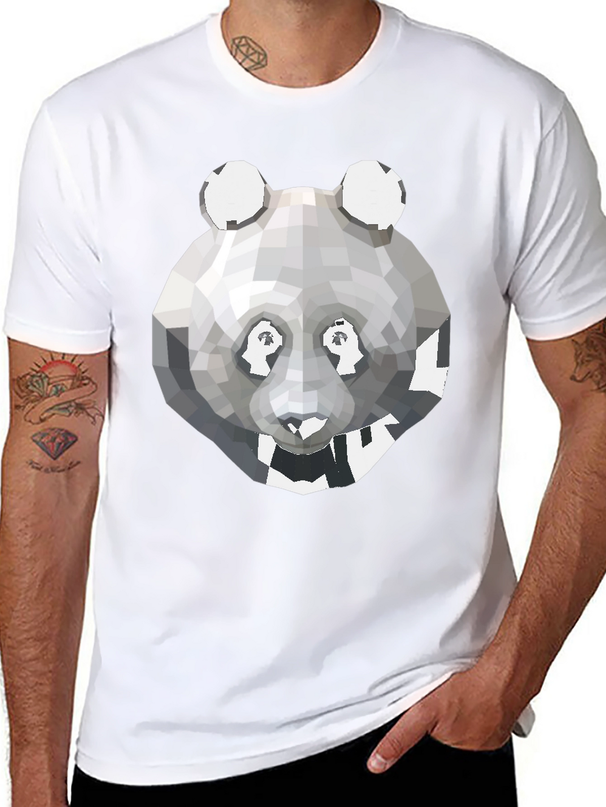 Geometric Panda Graphic Tee - Modern Mens T-Shirt