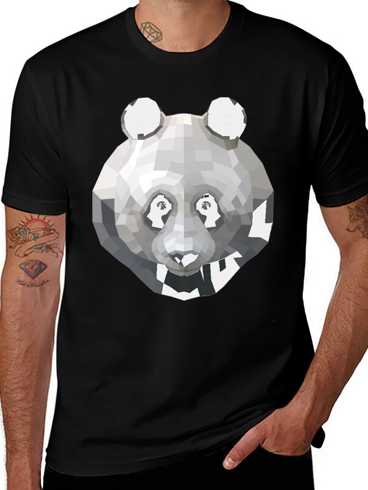 Geometric Panda Graphic Tee - Modern Mens T-Shirt
