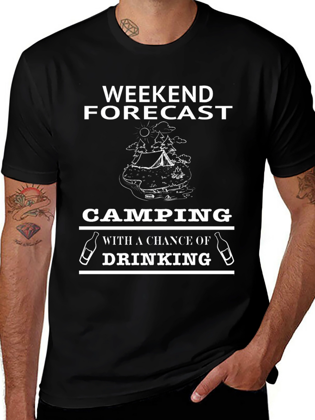 Camping & Drinking Black Graphic T-Shirt