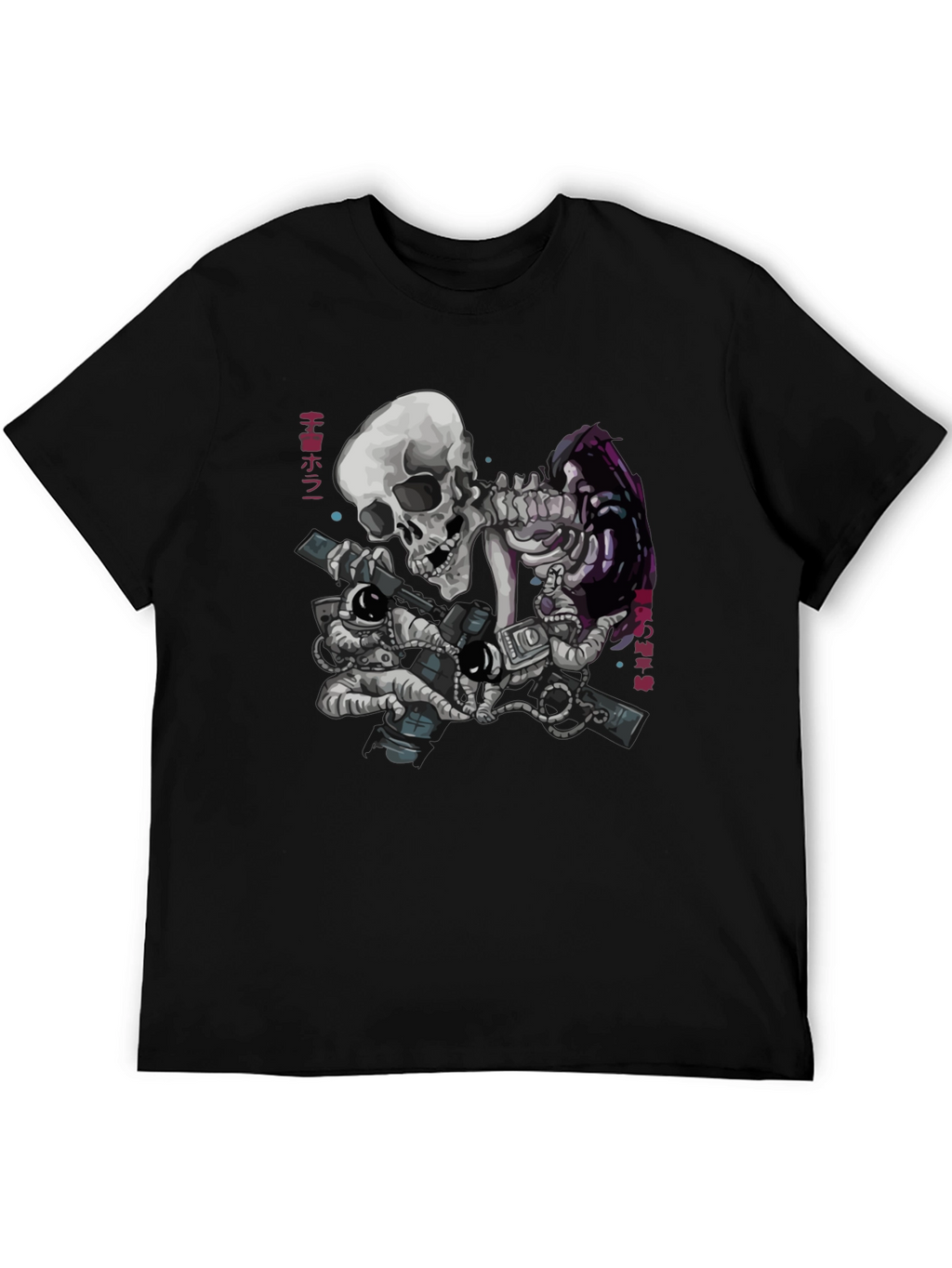 Skeleton & Astronauts Black Graphic T-Shirt