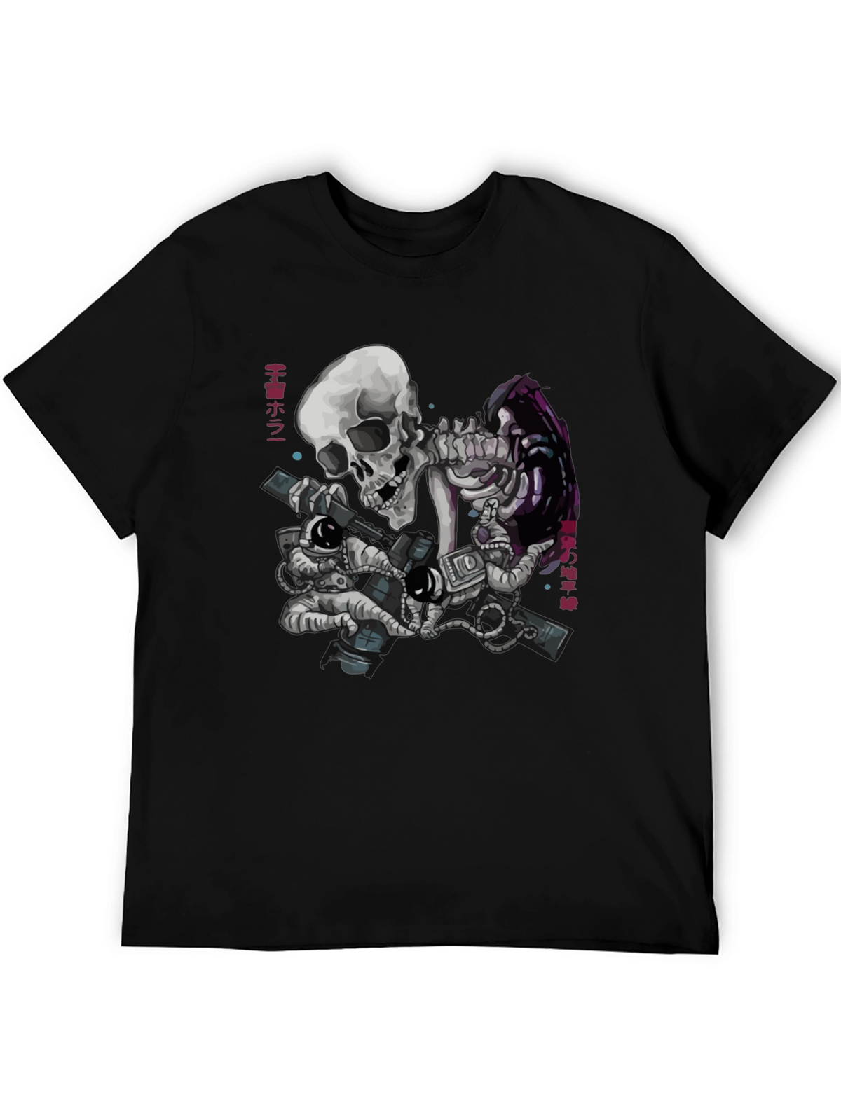 Skeleton & Astronauts Black Graphic T-Shirt