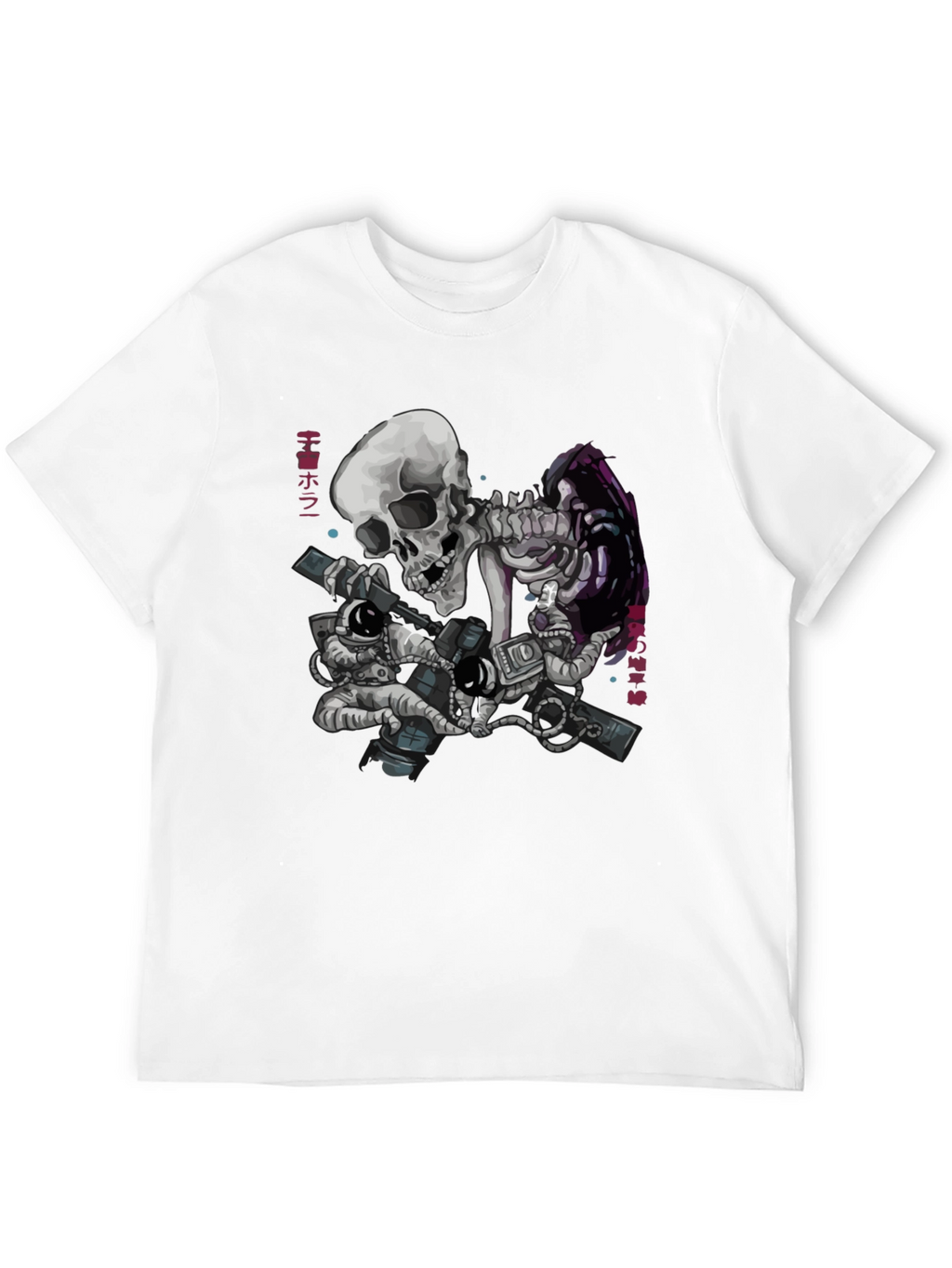 Skeleton & Astronauts Black Graphic T-Shirt
