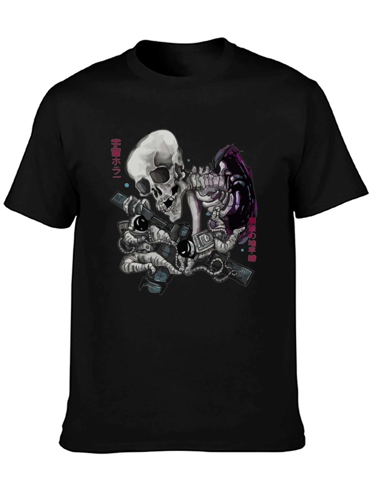 Skeleton & Astronauts Black Graphic T-Shirt