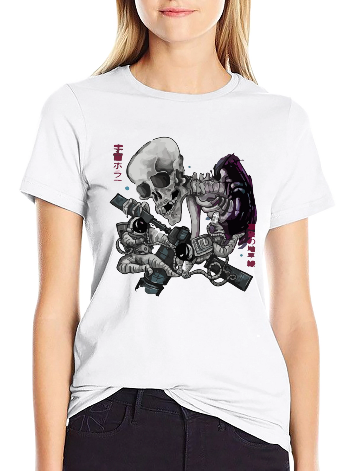 Skeleton & Astronauts Black Graphic T-Shirt