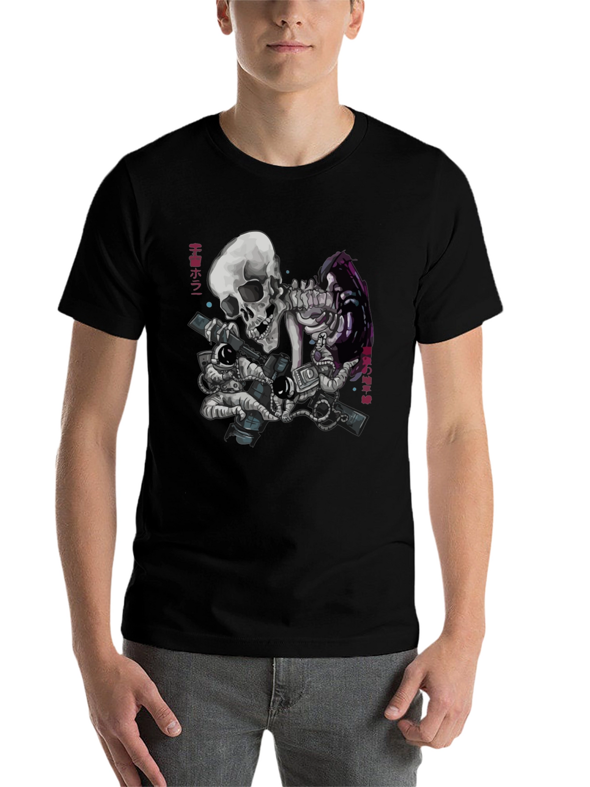 Skeleton & Astronauts Black Graphic T-Shirt