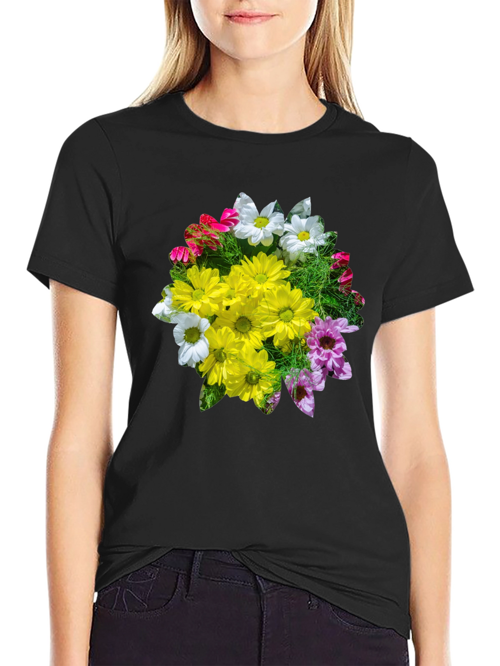 Floral Graphic T-Shirt - Black Casual Tee