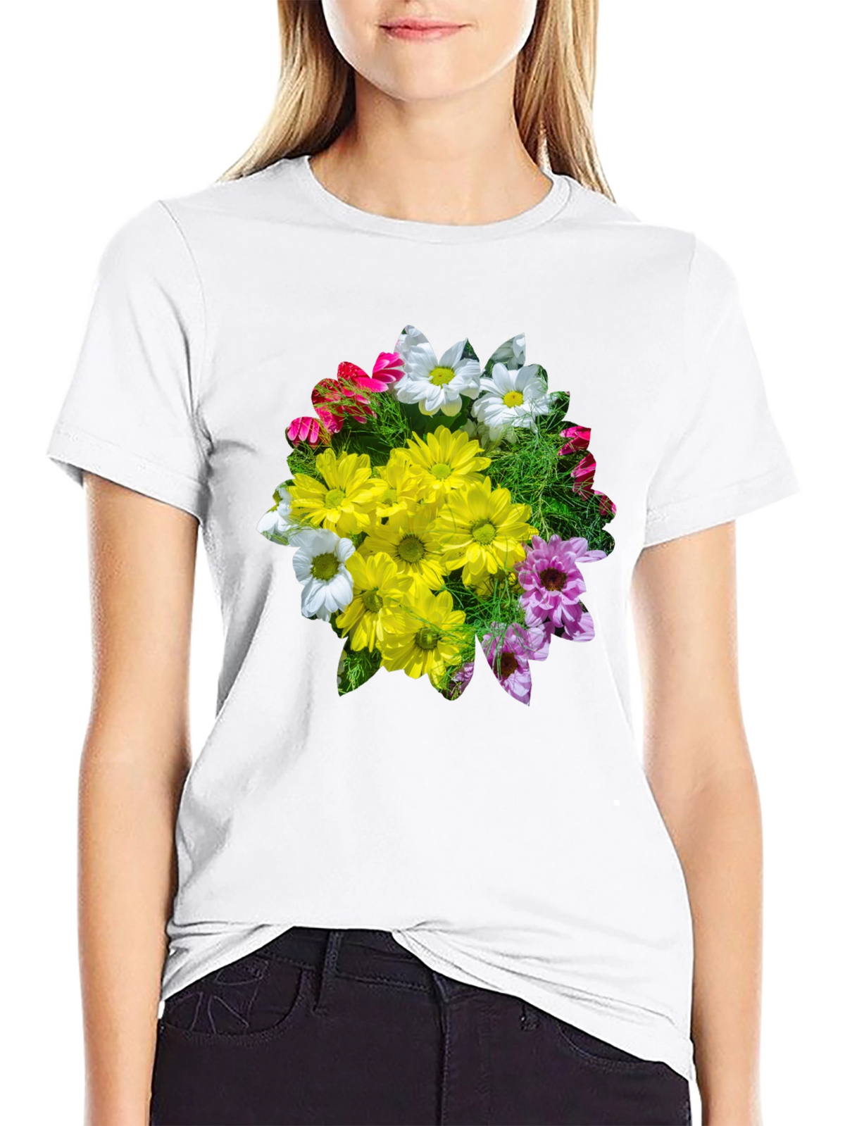 Floral Graphic T-Shirt - Black Casual Tee