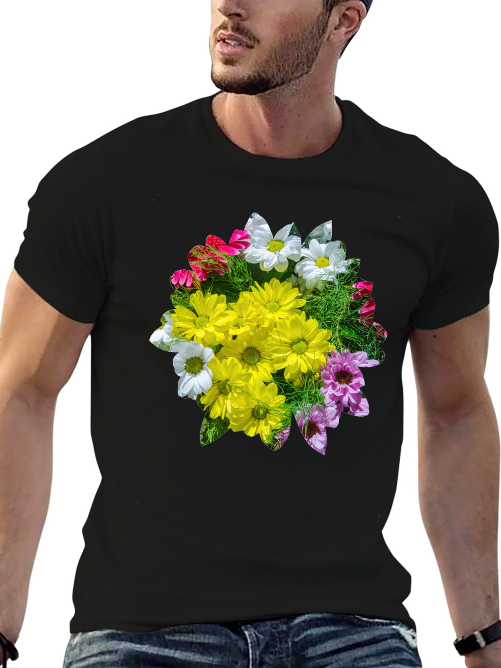 Floral Graphic T-Shirt - Black Casual Tee