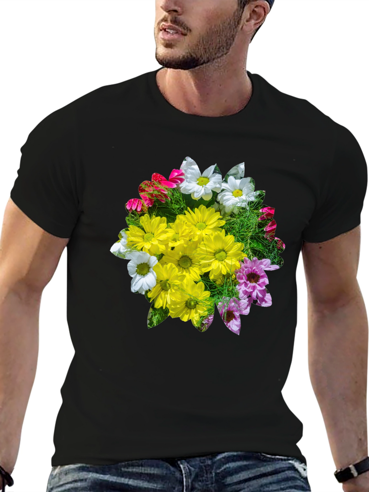 Floral Graphic T-Shirt - Black Casual Tee
