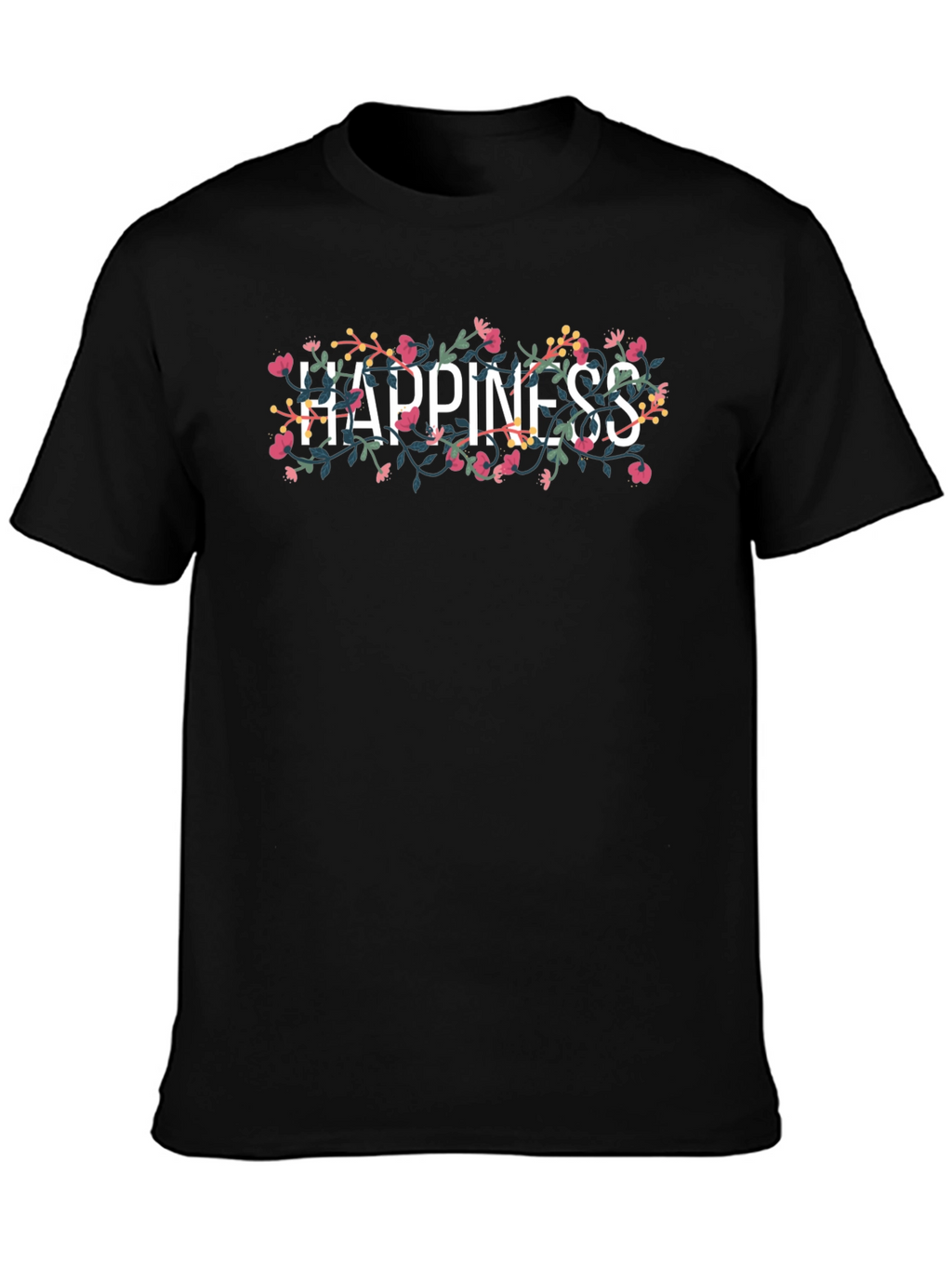 Floral Happiness Graphic Tee - Black Cotton T-Shirt