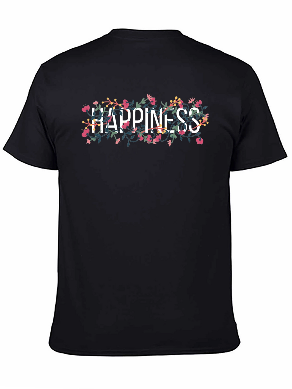 Floral Happiness Graphic Tee - Black Cotton T-Shirt