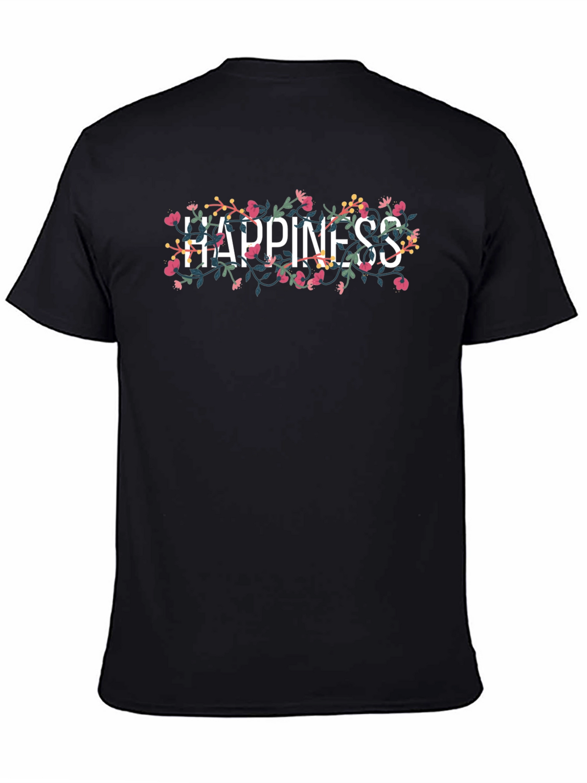 Floral Happiness Graphic Tee - Black Cotton T-Shirt
