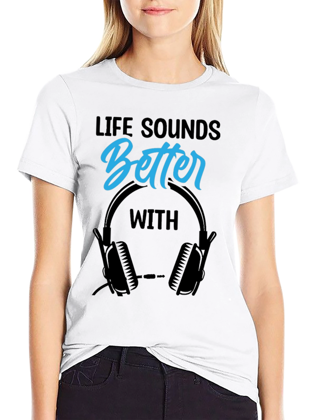 Life Sounds Better With Headphones Black T-Shirt