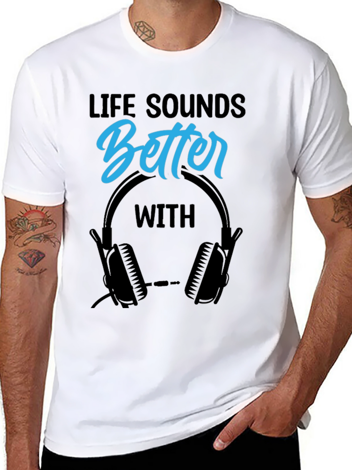 Life Sounds Better With Headphones Black T-Shirt