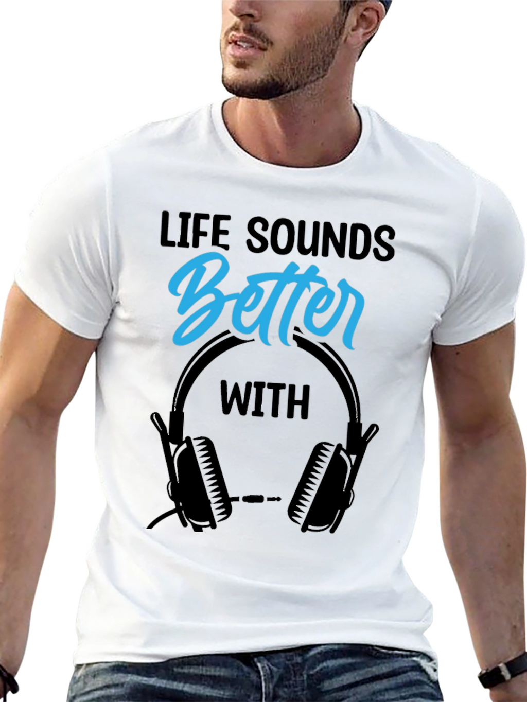 Life Sounds Better With Headphones Black T-Shirt