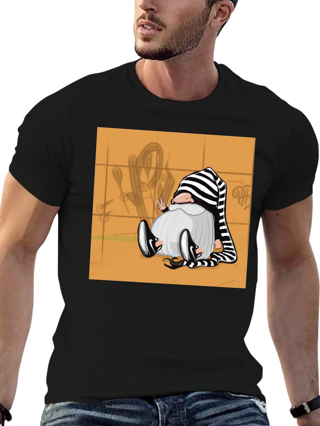Striped Hat Gnome Graphic Tee