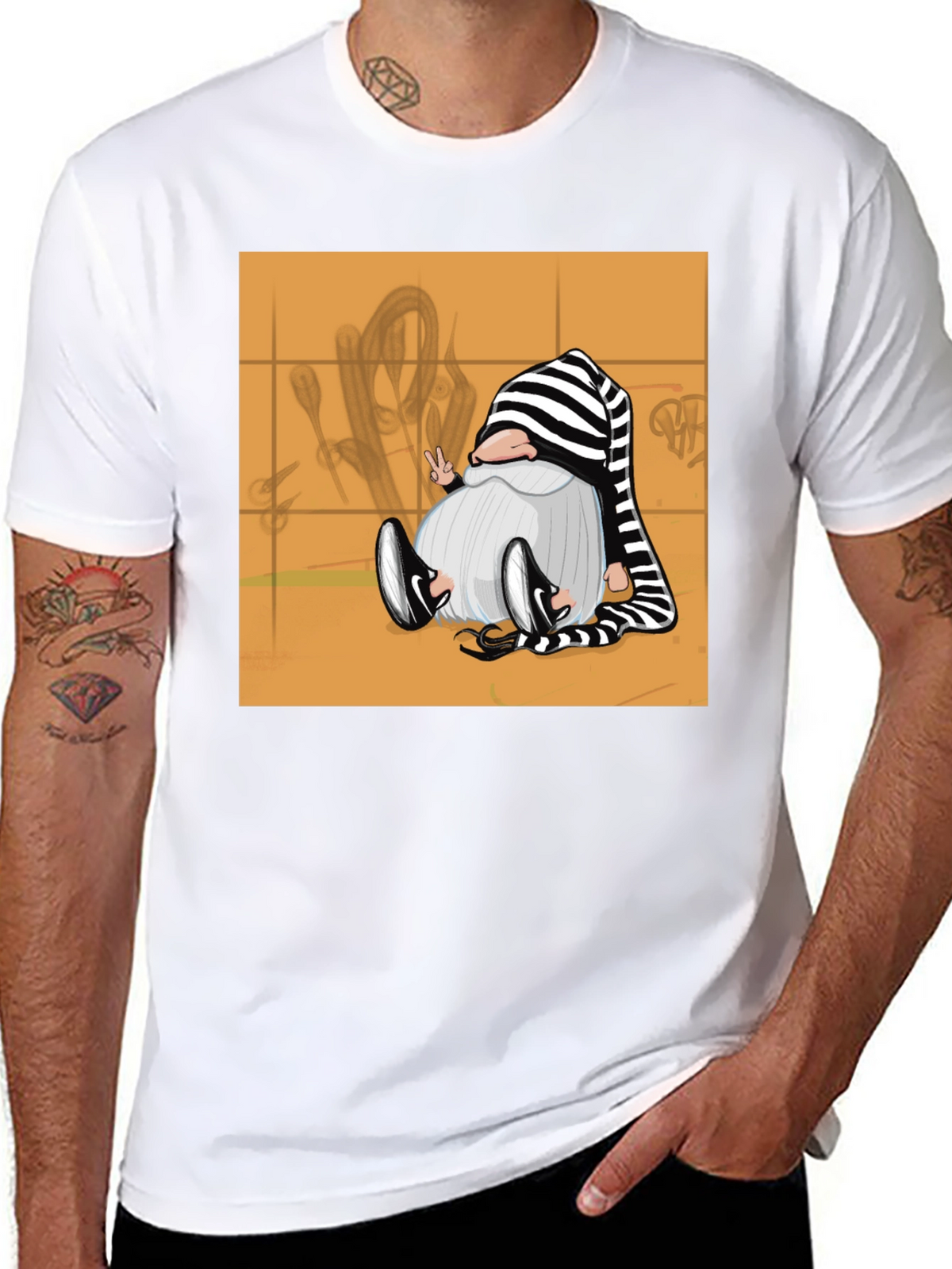 Striped Hat Gnome Graphic Tee