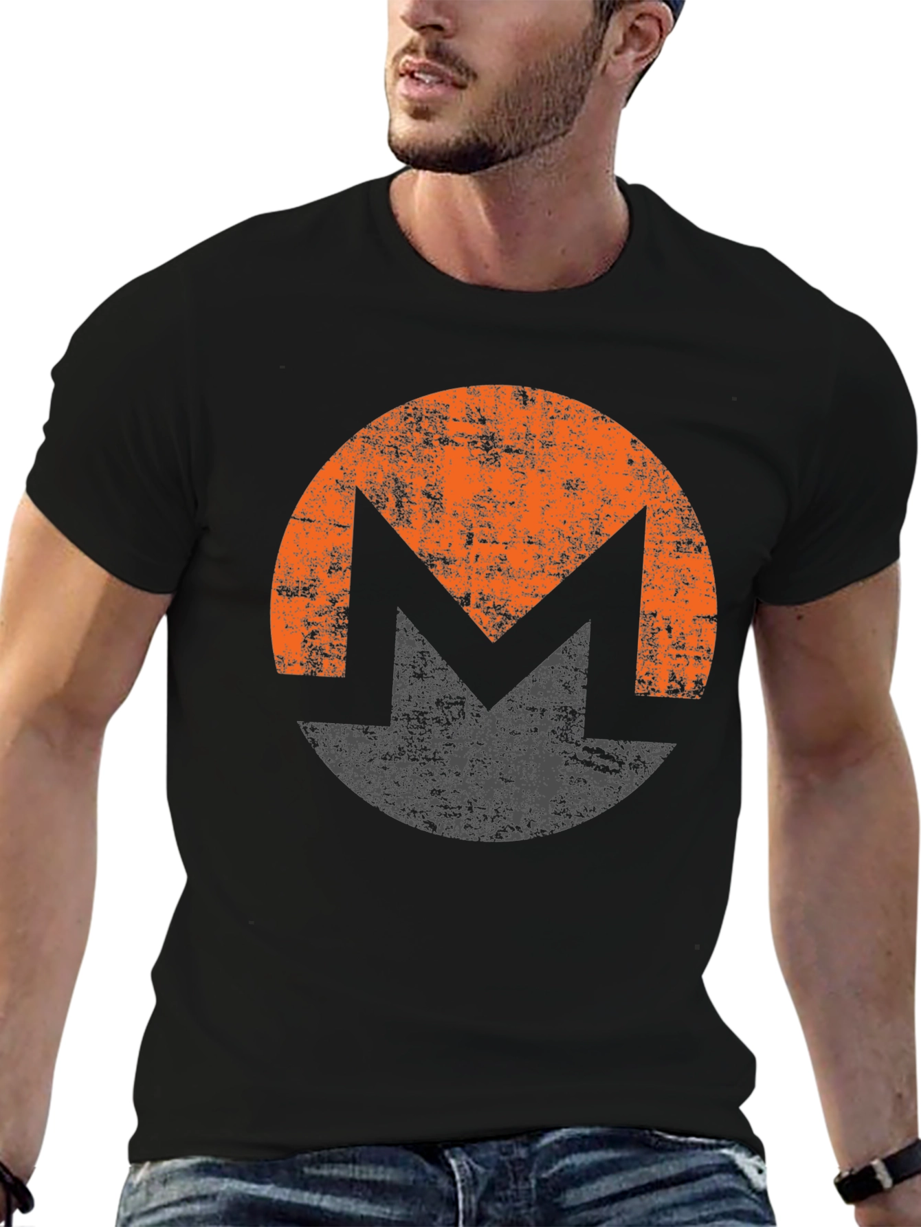 Monero XMR Crypto Distressed Logo Black T-Shirt