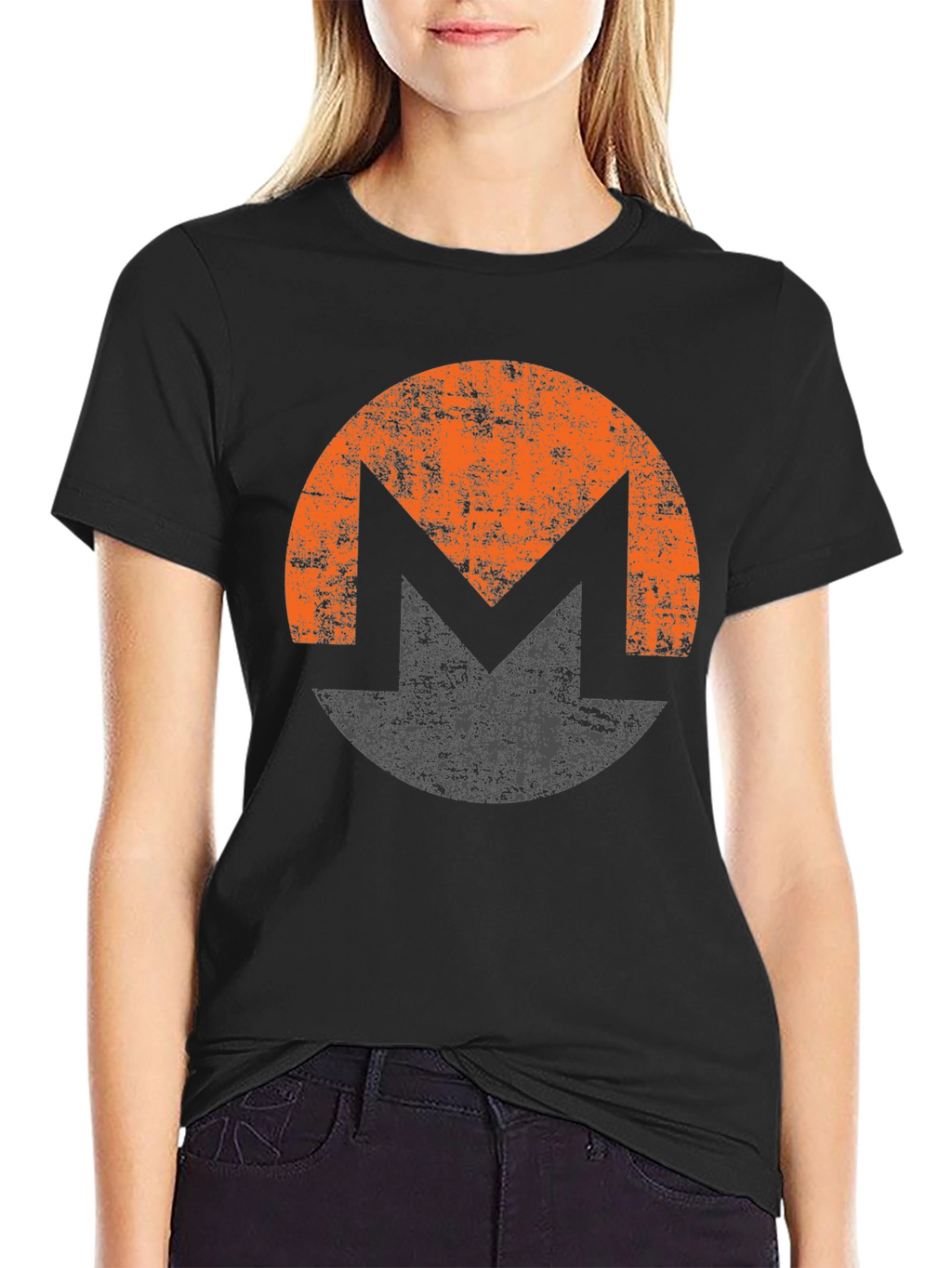Monero XMR Crypto Distressed Logo Black T-Shirt