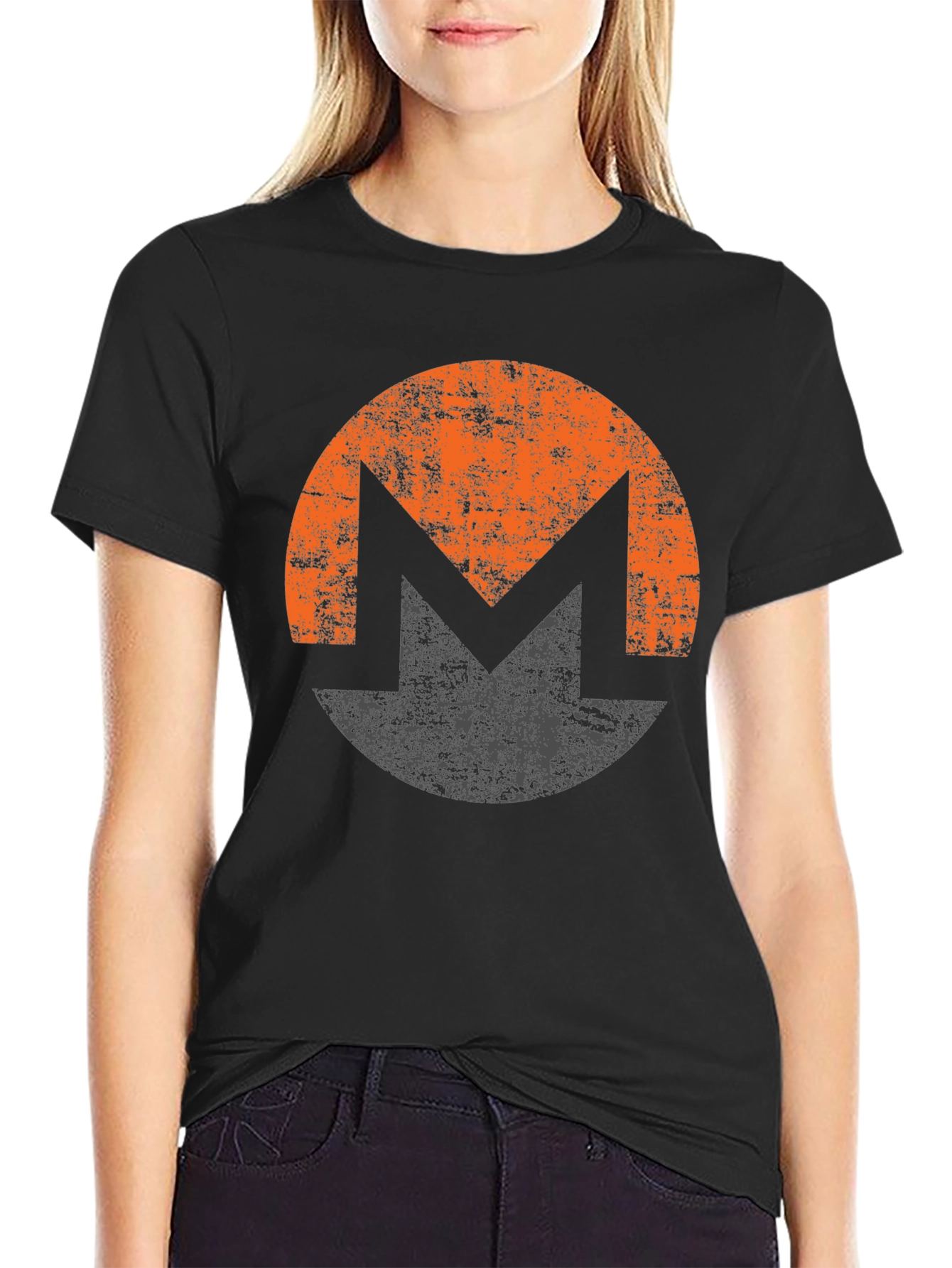 Monero XMR Crypto Distressed Logo Black T-Shirt