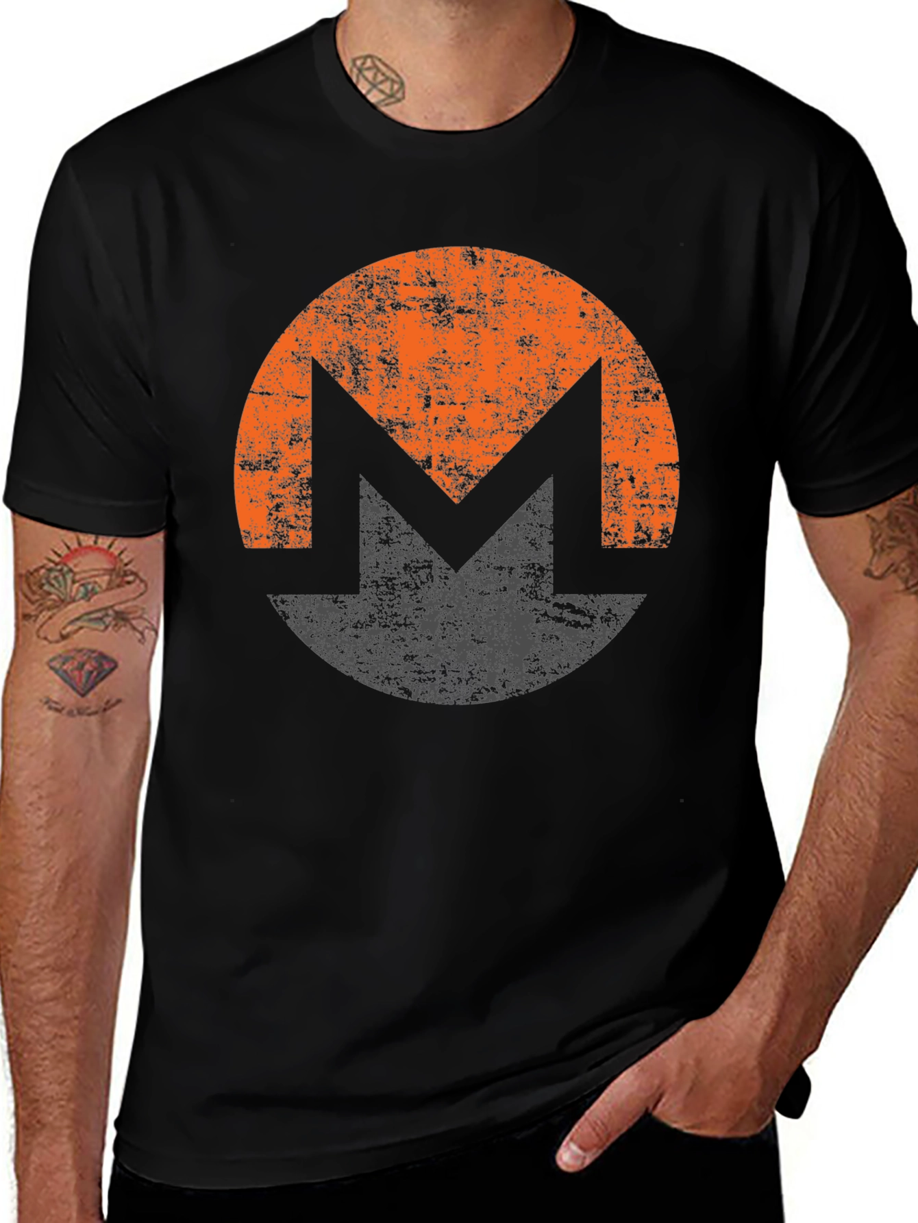 Monero XMR Crypto Distressed Logo Black T-Shirt
