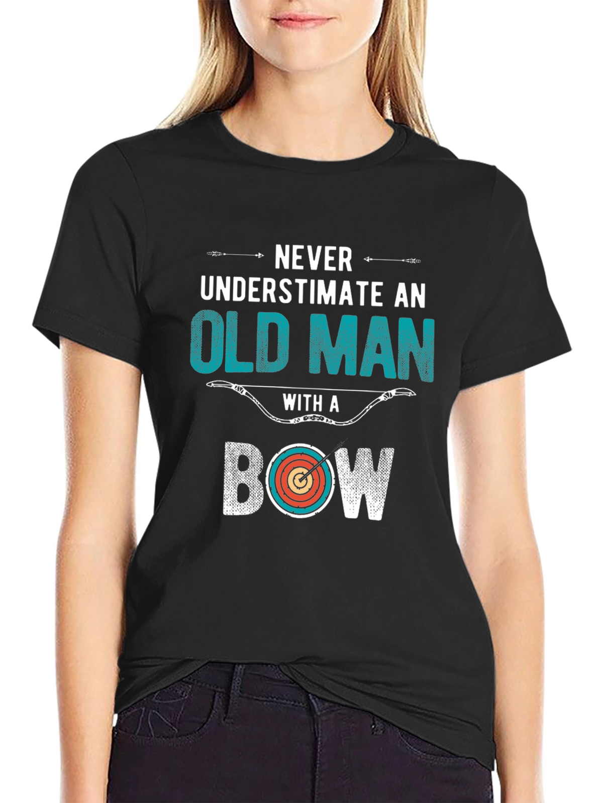 Never Underestimate Old Man Bow T-Shirt