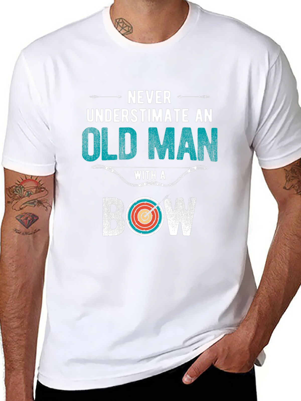 Never Underestimate Old Man Bow T-Shirt