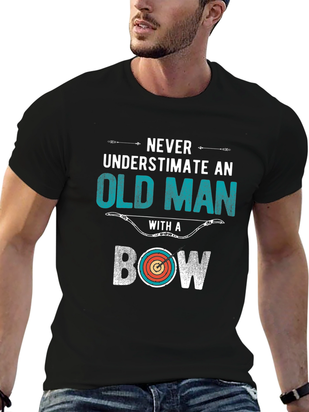 Never Underestimate Old Man Bow T-Shirt