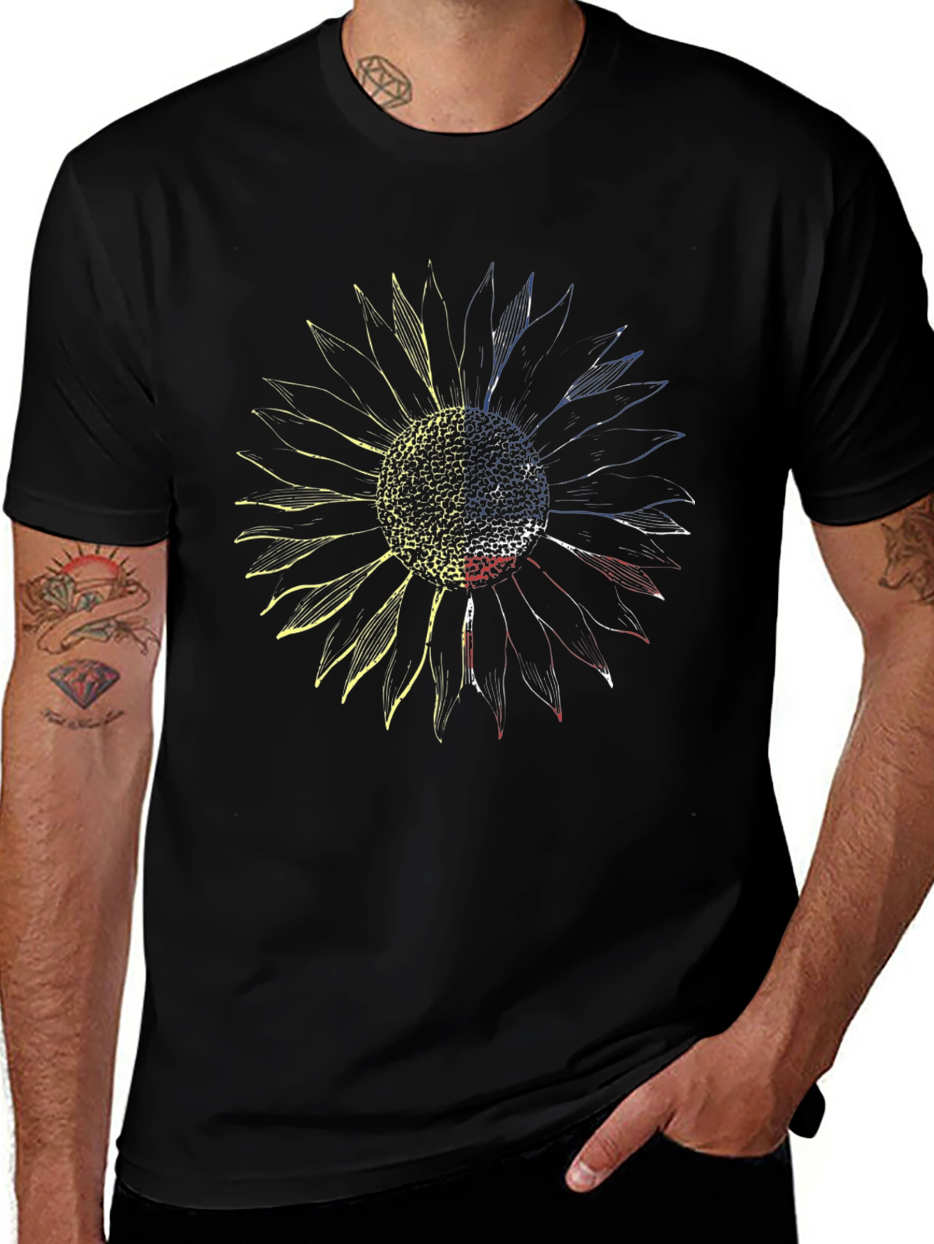 Sunflower Ukraine Flag Black Graphic Tee