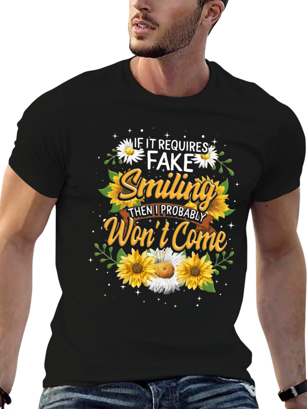 Fake Smiling T-Shirt - Floral Design