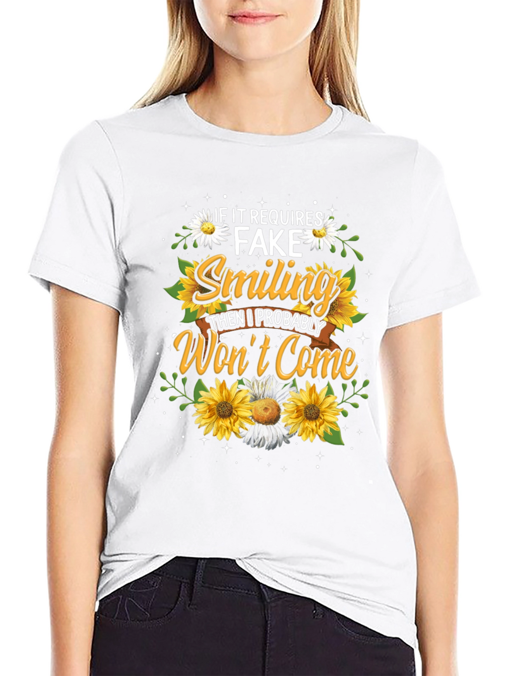 Fake Smiling T-Shirt - Floral Design