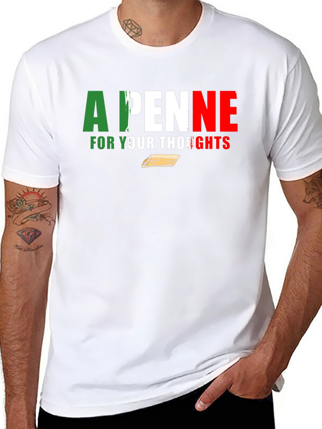 A Penne For Your Thoughts Black Graphic T-Shirt