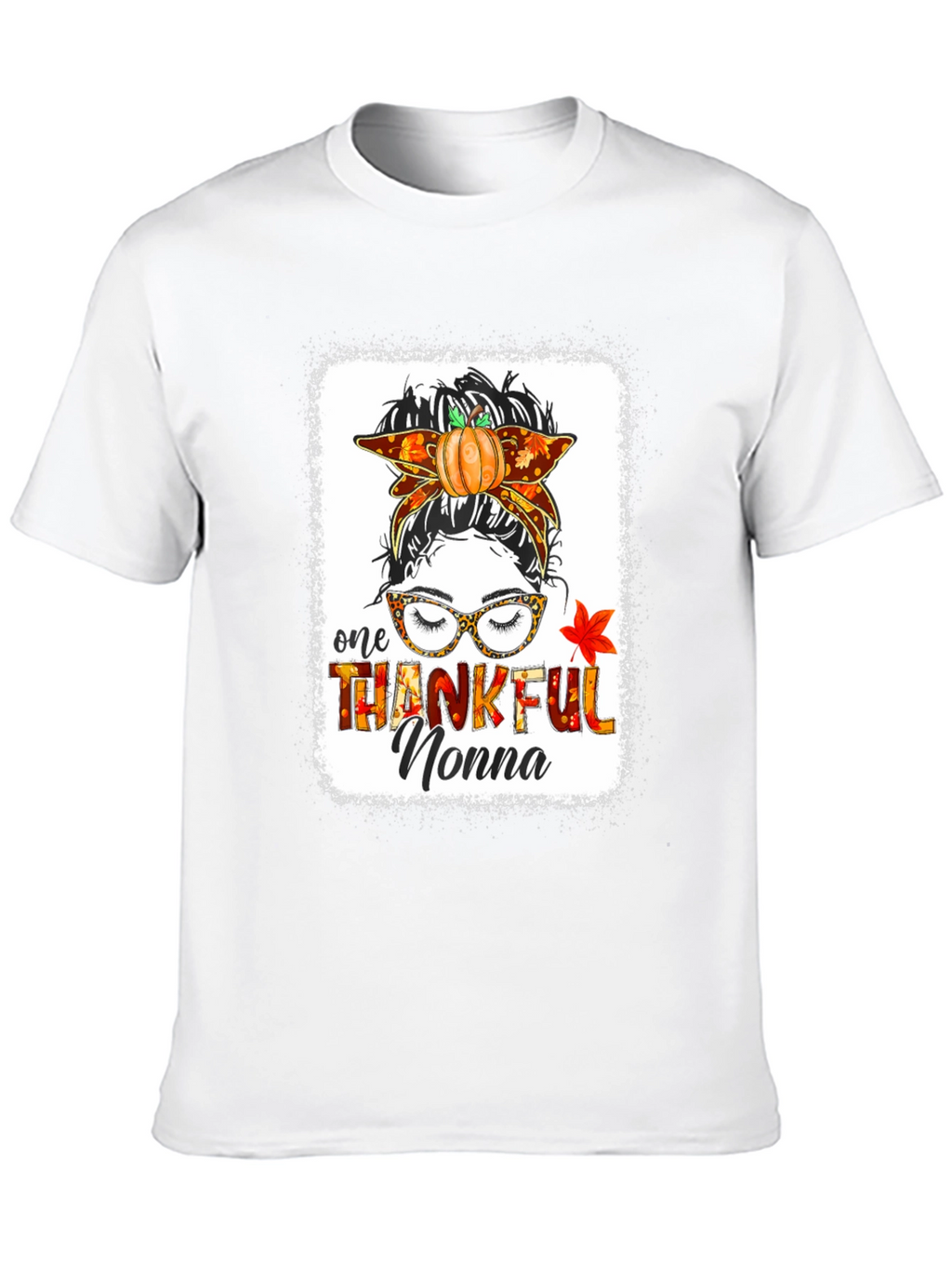 Thankful Nonna Messy Bun Thanksgiving T-Shirt
