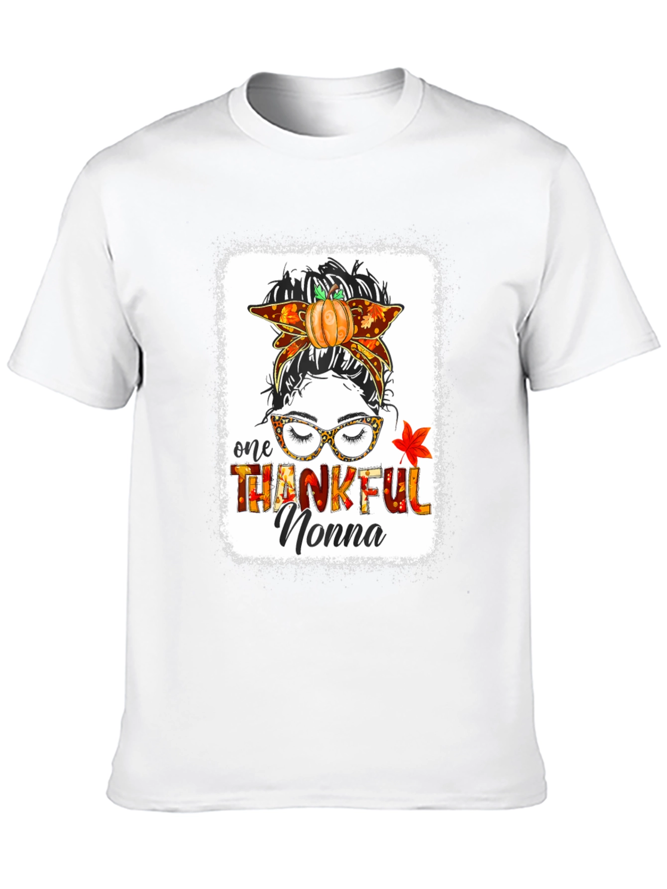 Thankful Nonna Messy Bun Thanksgiving T-Shirt
