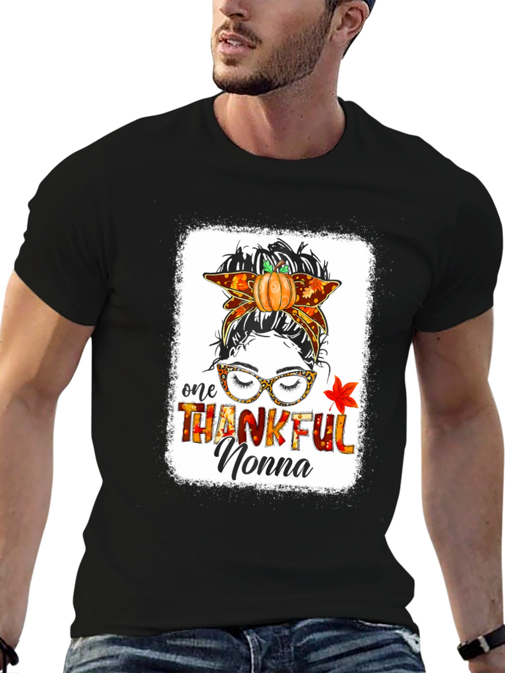Thankful Nonna Messy Bun Thanksgiving T-Shirt