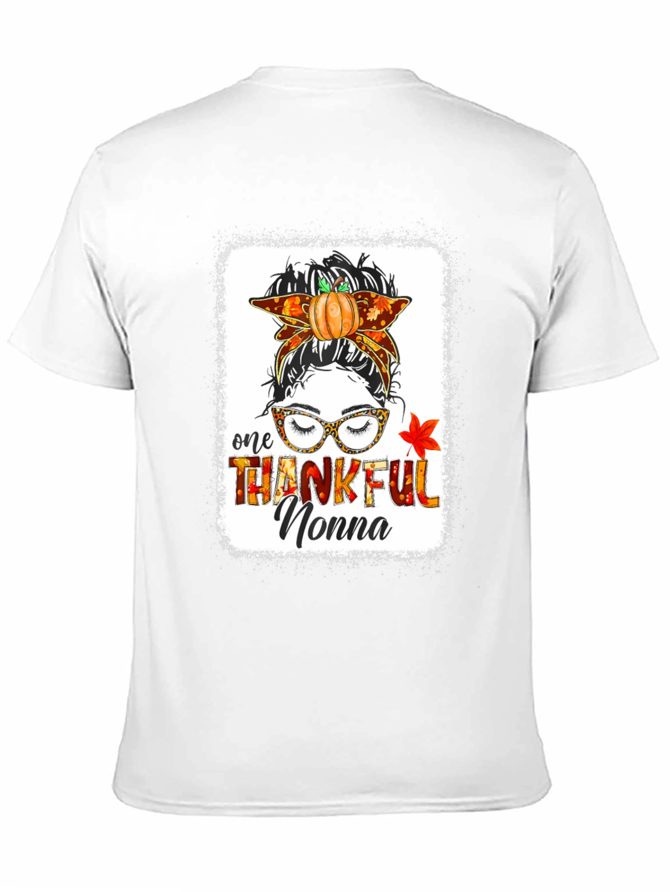 Thankful Nonna Messy Bun Thanksgiving T-Shirt