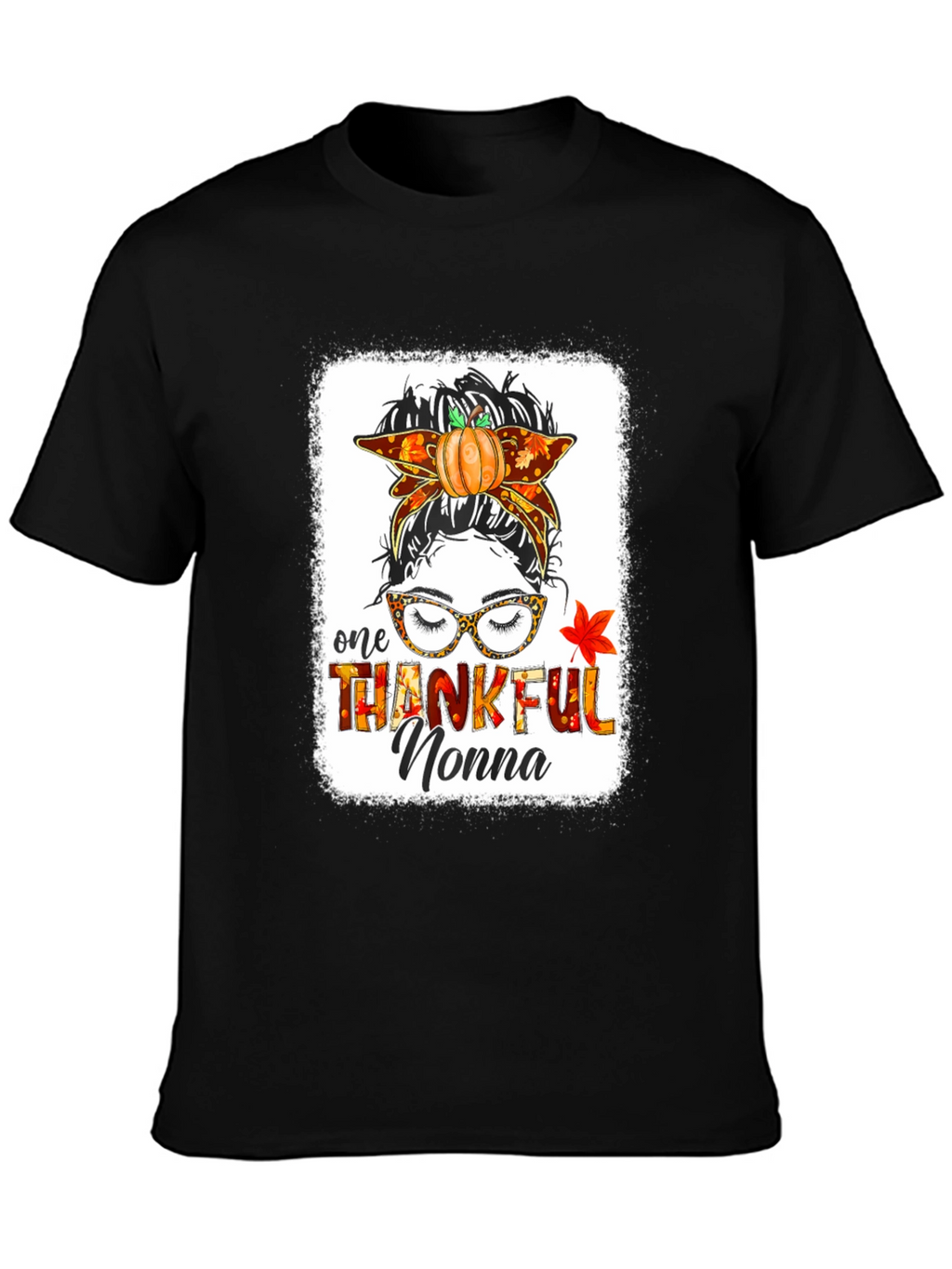 Thankful Nonna Messy Bun Thanksgiving T-Shirt