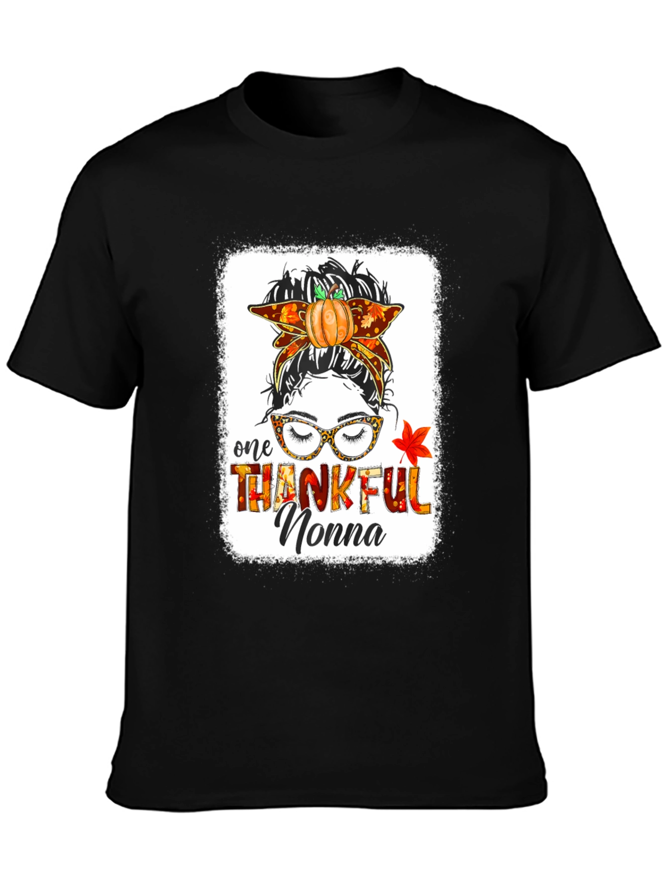 Thankful Nonna Messy Bun Thanksgiving T-Shirt