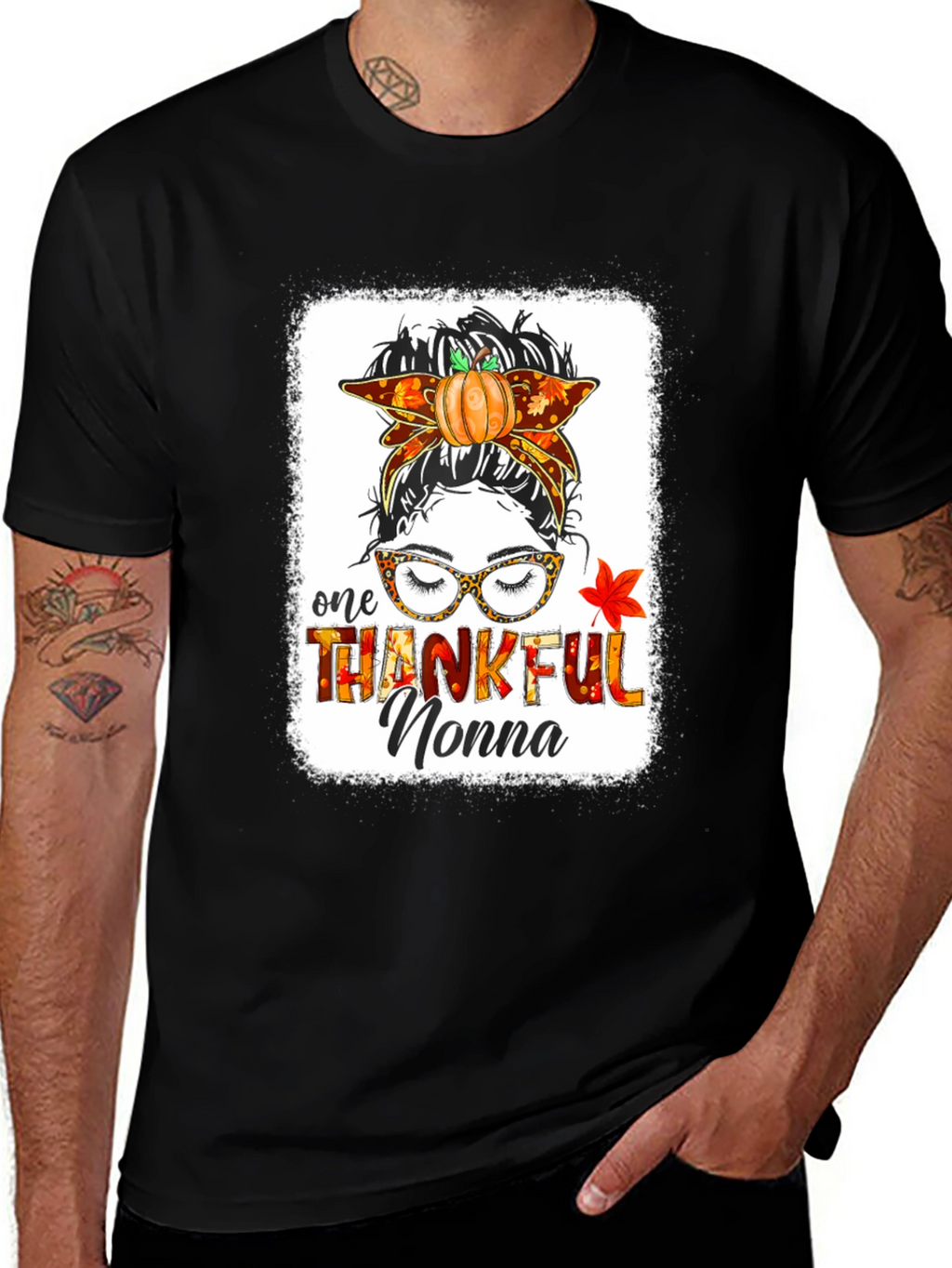 Thankful Nonna Messy Bun Thanksgiving T-Shirt