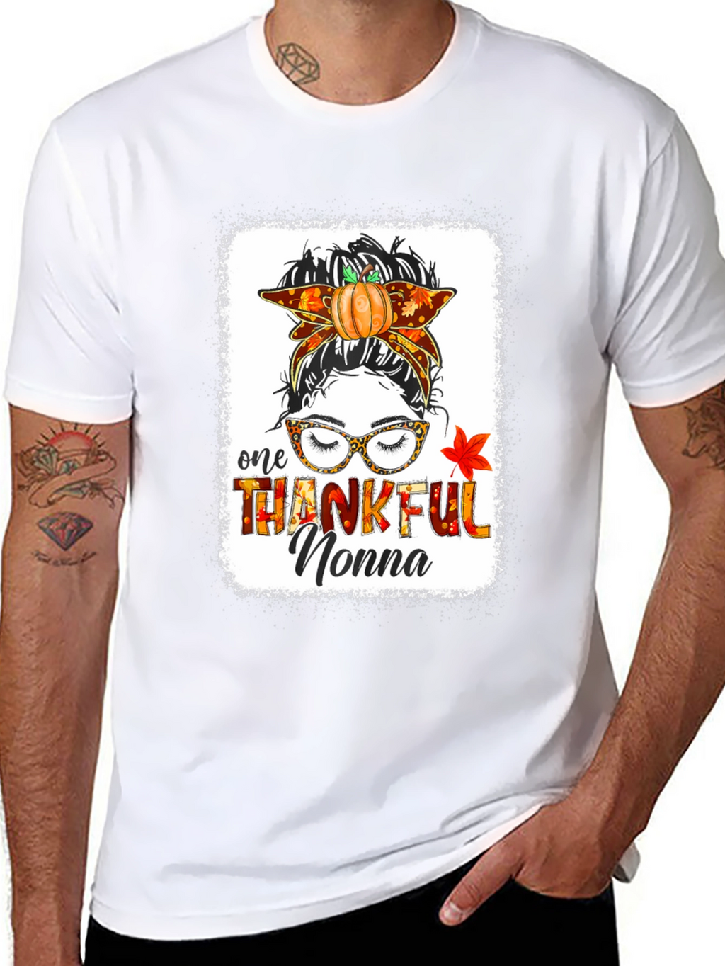 Thankful Nonna Messy Bun Thanksgiving T-Shirt