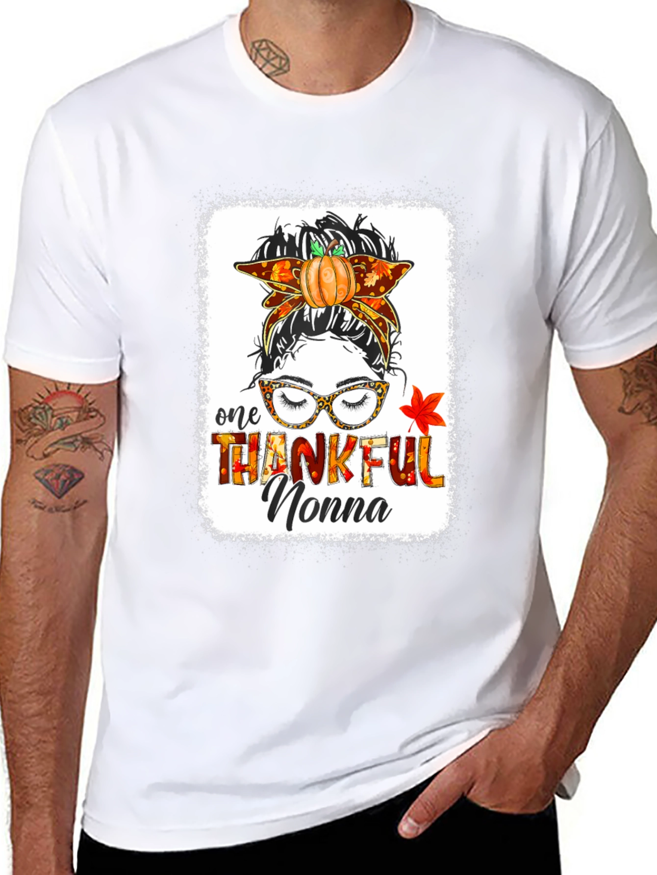 Thankful Nonna Messy Bun Thanksgiving T-Shirt