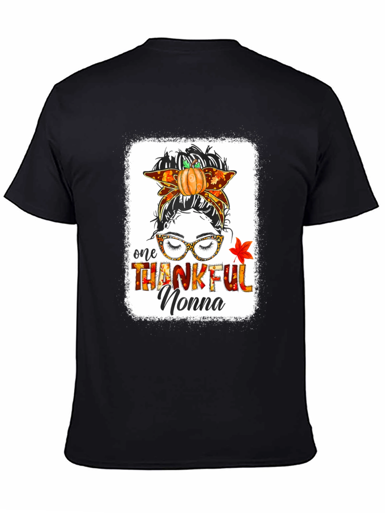 Thankful Nonna Messy Bun Thanksgiving T-Shirt