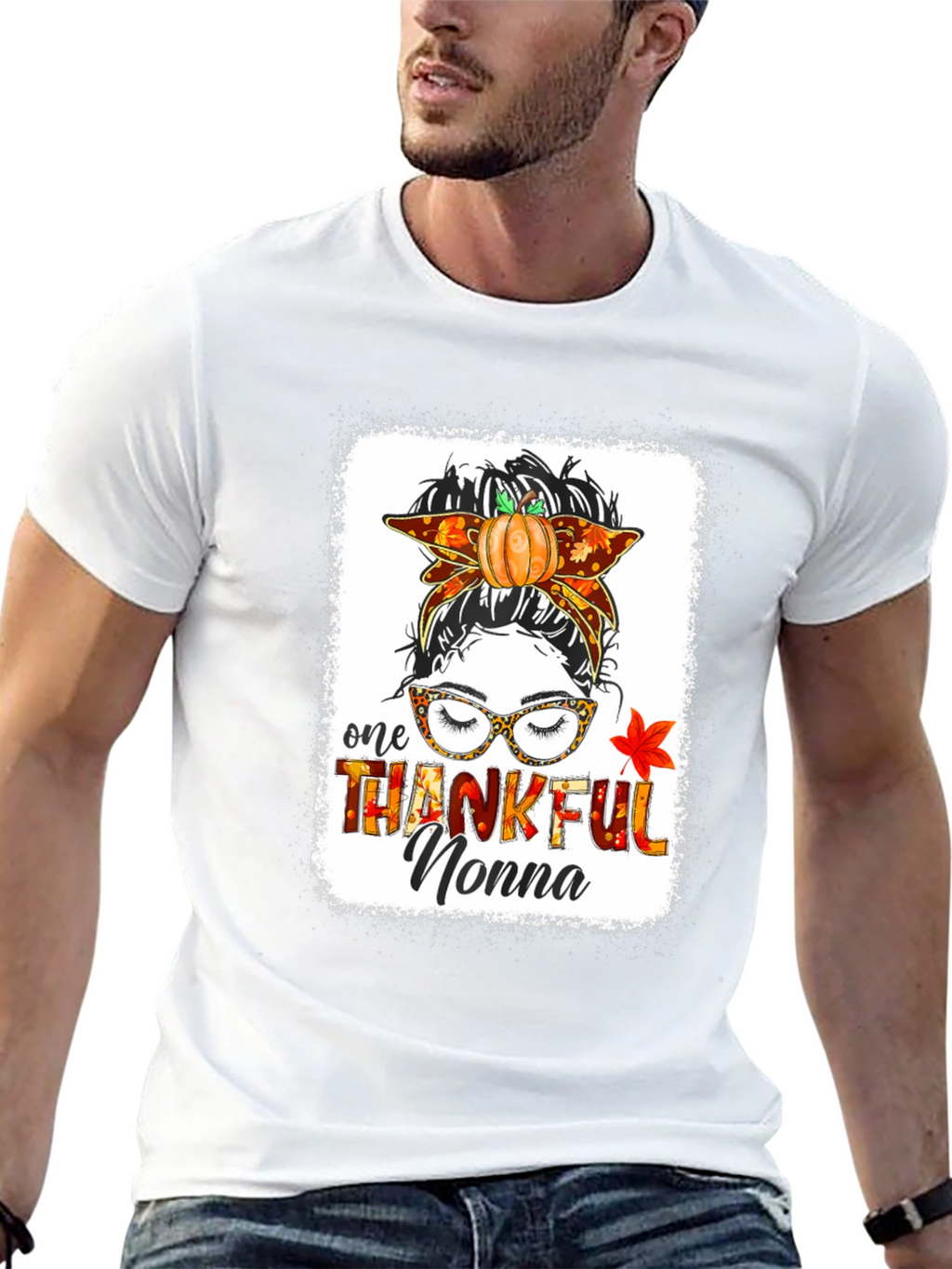 Thankful Nonna Messy Bun Thanksgiving T-Shirt