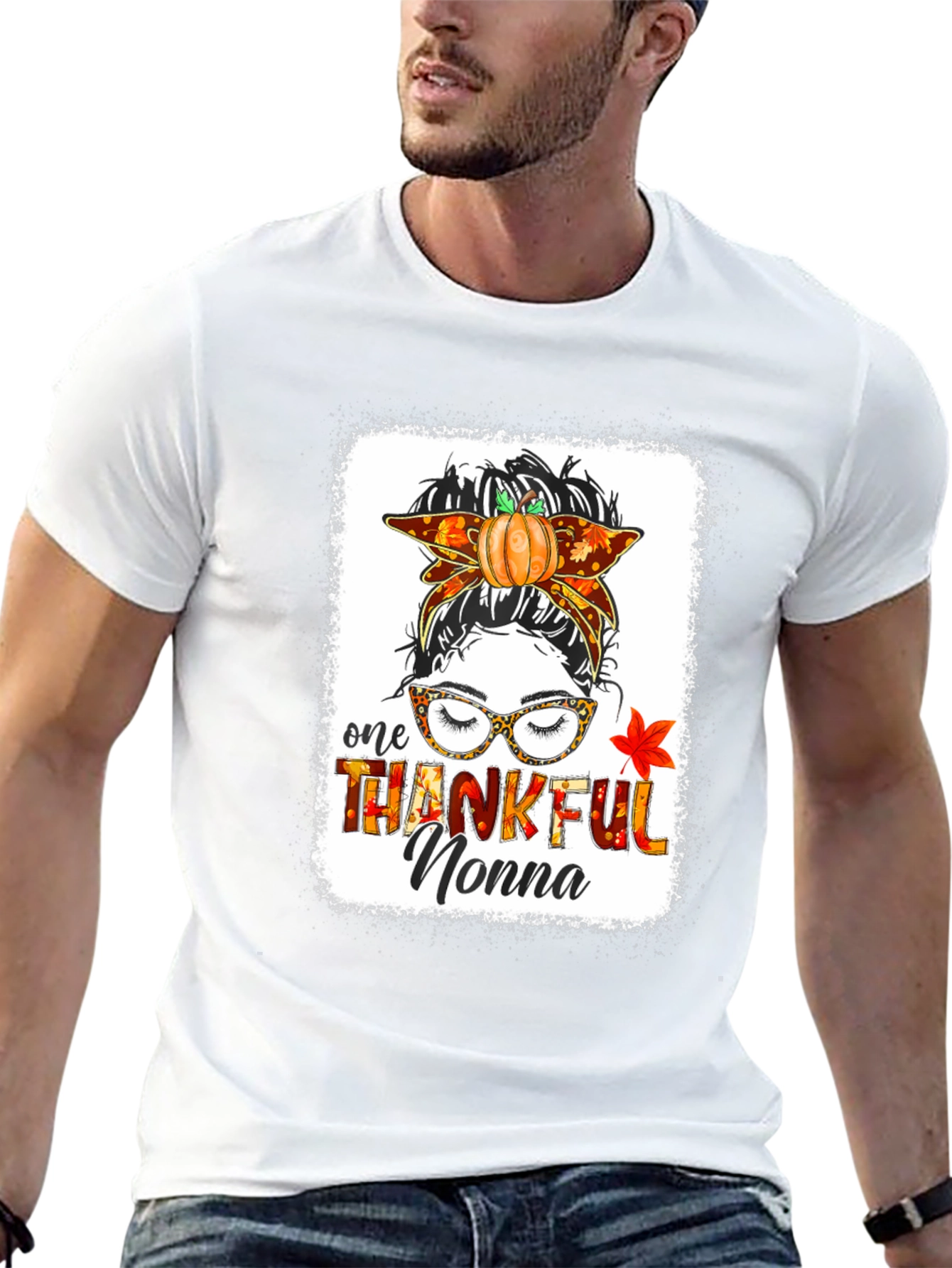 Thankful Nonna Messy Bun Thanksgiving T-Shirt