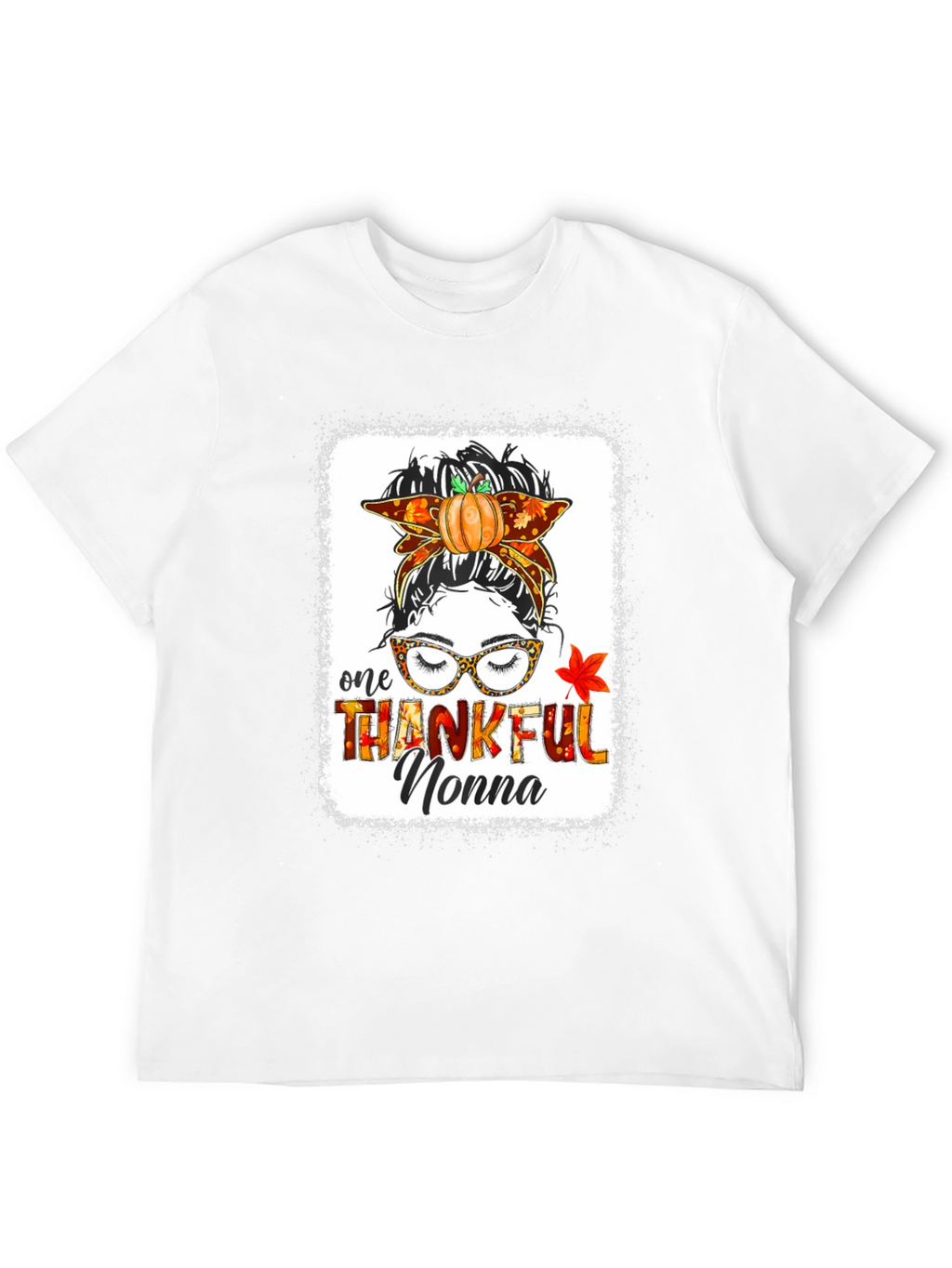Thankful Nonna Messy Bun Thanksgiving T-Shirt