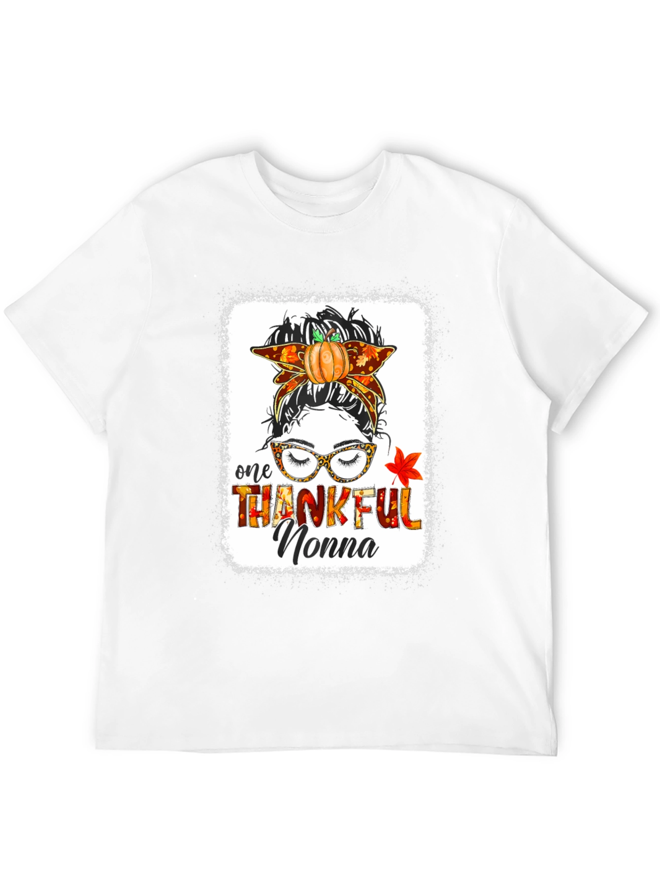 Thankful Nonna Messy Bun Thanksgiving T-Shirt