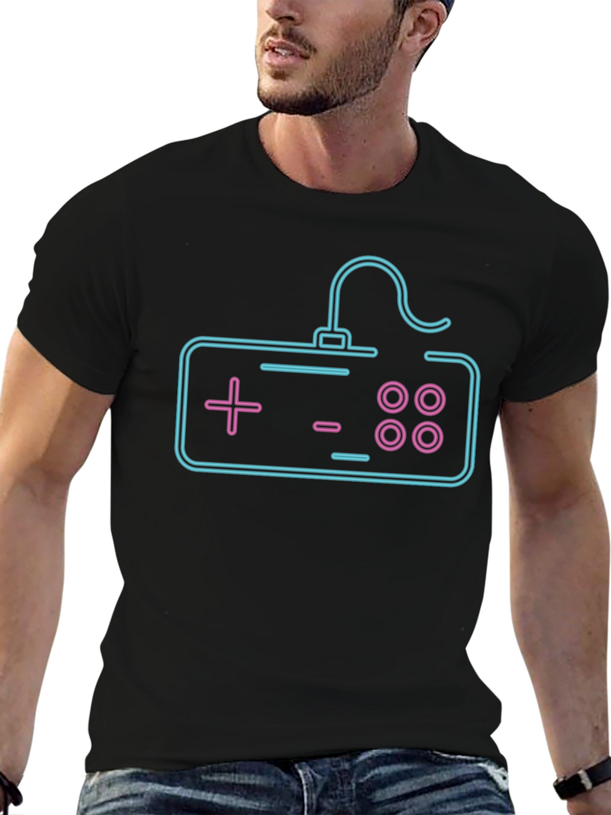 Neon Game Controller Graphic Tee - Black